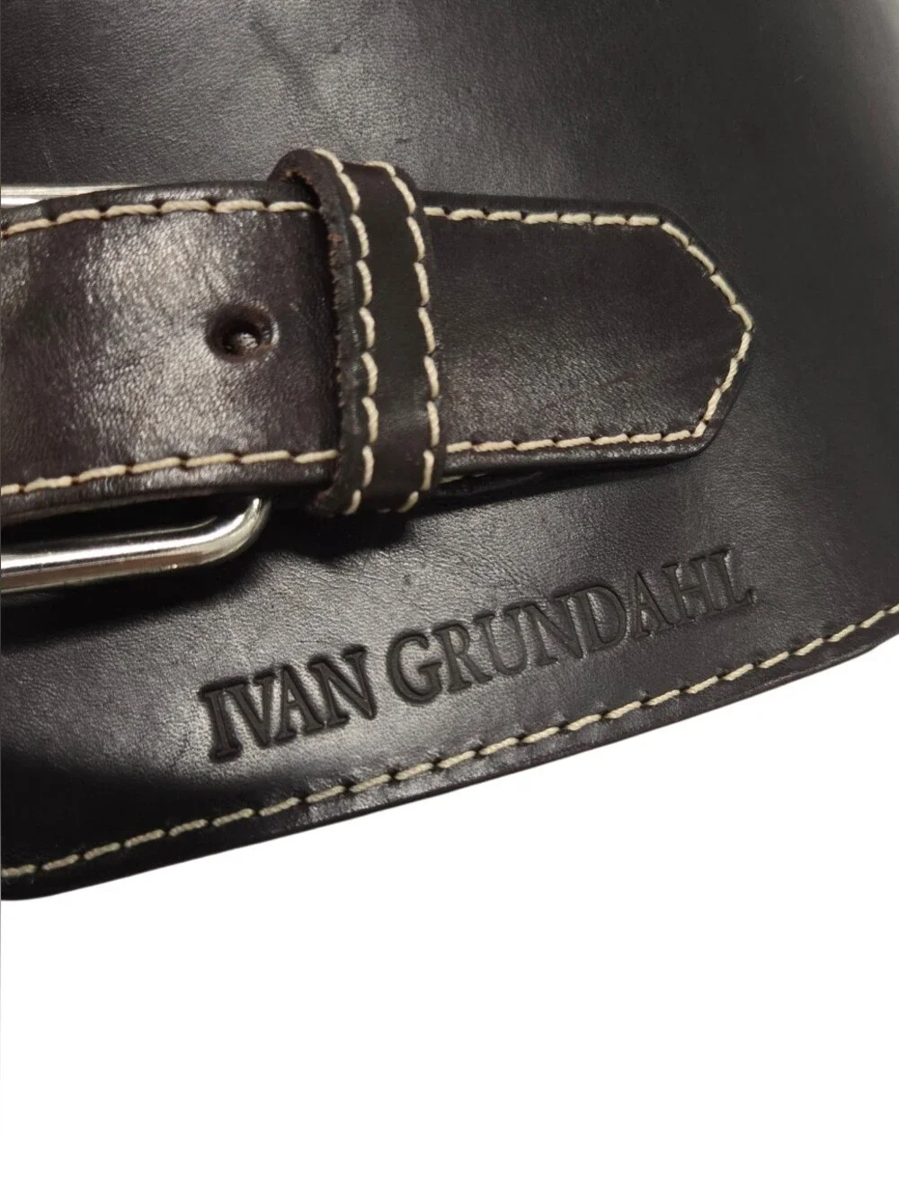 Ivan Grundahl‎ Dark Brown Leather Oversized Belt Sz 08